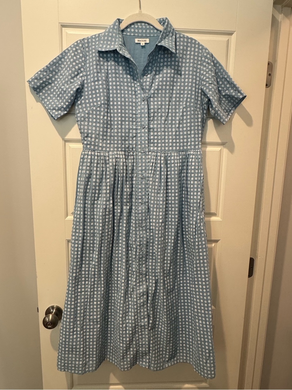 BEAU & RO XS Blue Cotton Button Down Maxi Dress